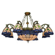 Vintage Stained Glass Chandelier With Flared Suspension And Blue Bowl Shade