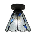 Vintage Stained Glass Conic Ceiling Light Fixture In White/Clear/Beige For Bedroom Clear