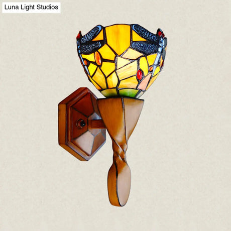 Vintage Stained Glass Dragonfly Wall Sconce - Yellow 1 Head Ideal For Corridor Lighting