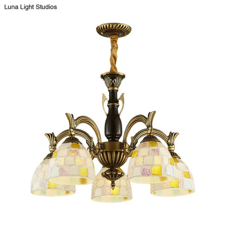 Vintage Stained Glass Mosaic Hanging Light With 5 Lights - Perfect For Indoor Living Spaces