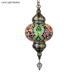 Vintage Stained Glass Pendant Lamp - Red/Orange/Green Oval Single Head Suspension Lighting