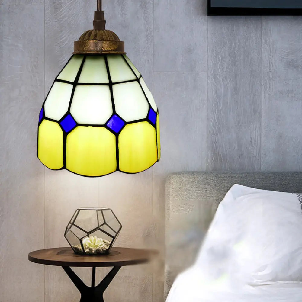 Vintage Stained Glass Pendant Light With Scalloped Dome Design Yellow / A