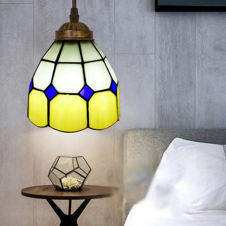 Vintage Stained Glass Pendant Light With Scalloped Dome Design Yellow / A