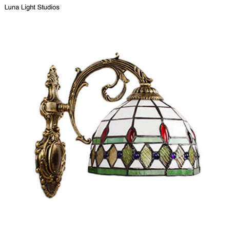 Vintage Stained Glass Semicircle Wall Sconce With 1 Light