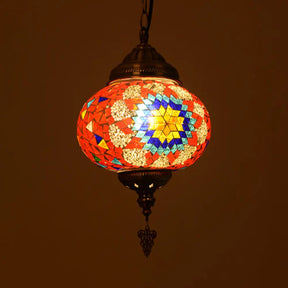 Vintage Stained Glass Spherical Hanging Pendant In Red/Blue/Yellow For Living Room Red