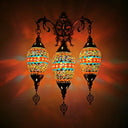 Vintage Stained Glass Wall Mount Light Fixture - Yellow/Orange/Blue Oval 3 Lights Orange