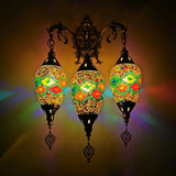 Vintage Stained Glass Wall Mount Light Fixture - Yellow/Orange/Blue Oval 3 Lights Green