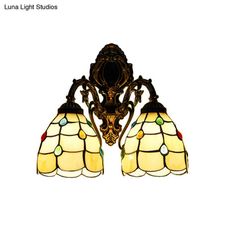 Vintage Stained Glass Wall Sconce Light - Colorful Beaded Bedroom Lighting