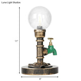 Vintage Style 1-Light Desk Lamp With Clear/Amber Glass Shade And Antique Bronze Globe Base - Perfect