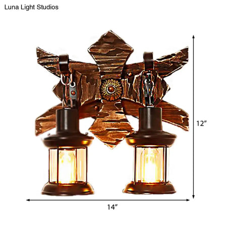 Vintage Style 2-Light Indoor Sconce Lamp: Black Candle/Lantern Wall Lighting With Clear Glass/Marble