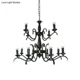 Vintage Style 3/5-Head Flameless Candle Chandelier - Black Metallic Hanging Lamp For Living Room