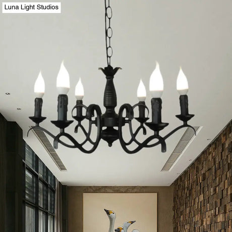 Vintage Style 3/5-Head Flameless Candle Chandelier - Black Metallic Hanging Lamp For Living Room