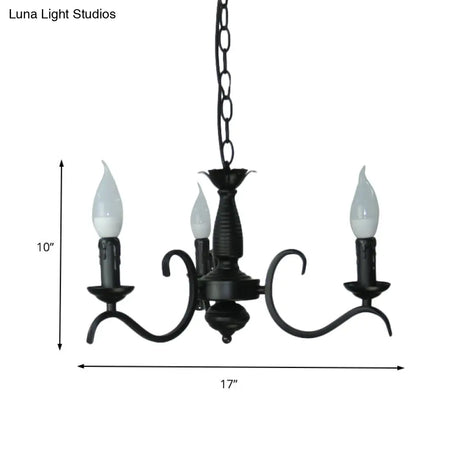 Vintage Style 3/5-Head Flameless Candle Chandelier - Black Metallic Hanging Lamp For Living Room