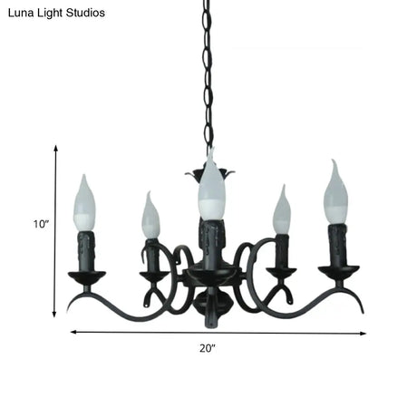 Vintage Style 3/5-Head Flameless Candle Chandelier - Black Metallic Hanging Lamp For Living Room
