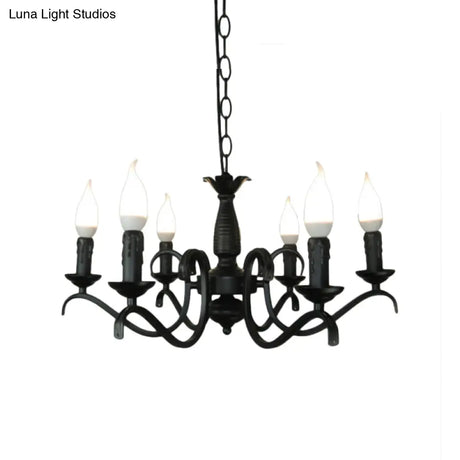 Vintage Style 3/5-Head Flameless Candle Chandelier - Black Metallic Hanging Lamp For Living Room