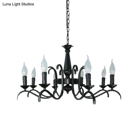 Vintage Style 3/5-Head Flameless Candle Chandelier - Black Metallic Hanging Lamp For Living Room