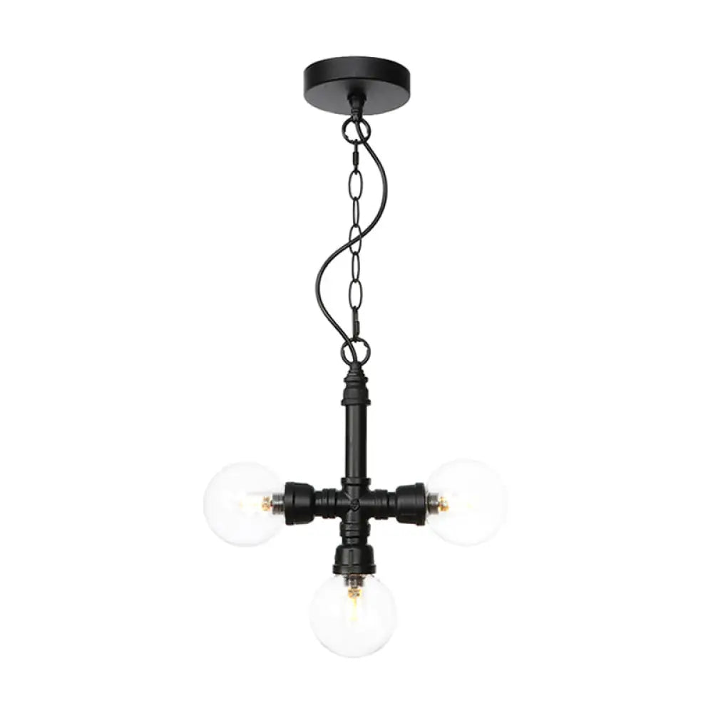 Vintage Style 3-Bulb Amber/Clear Glass Chandelier With Led Lighting For Dining Room Ceiling Clear /