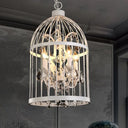Vintage Style 4-Head Birdcage Chandelier in Black/White/Rust Iron – Elegant Hanging Lamp with Candle and Crystal Deco