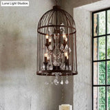 Vintage Style 4-Head Birdcage Chandelier in Black/White/Rust Iron – Elegant Hanging Lamp with Candle and Crystal Deco