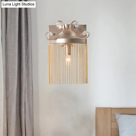 Vintage Style Aluminum Tassel Wall Light With Crystal Accent - 1 Bulb Gold Finish
