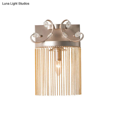Vintage Style Aluminum Tassel Wall Light With Crystal Accent - 1 Bulb Gold Finish