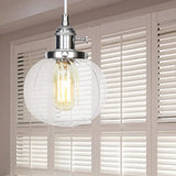 Vintage Style Amber/Clear Ridged Glass Pendant Light Fixture - 1 Adjustable Living Room Ceiling