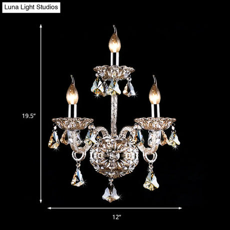 Vintage Style Amber Crystal Candle Wall Sconce With 3 Lights For Living Room