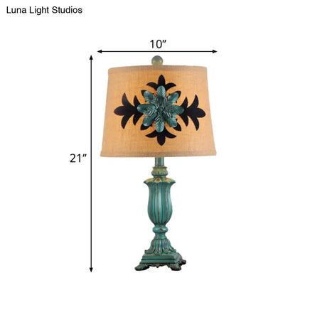 Vintage Style Barrel Shaped Desk Lamp - 21/30 H Blue Fabric 1 Bulb Perfect For Guest Room