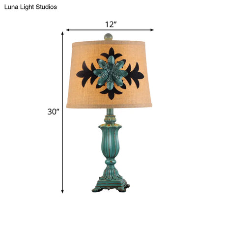 Vintage Style Barrel Shaped Desk Lamp - 21/30 H Blue Fabric 1 Bulb Perfect For Guest Room