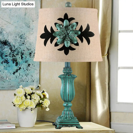 Vintage Style Barrel Shaped Desk Lamp - 21/30 H Blue Fabric 1 Bulb Perfect For Guest Room