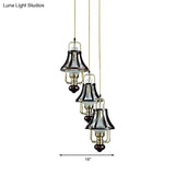 Vintage-Style Bell Caged Pendant Ceiling Light: Black Metal With Crystal Accent - Elegant Dining