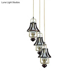 Vintage-Style Bell Caged Pendant Ceiling Light: Black Metal With Crystal Accent - Elegant Dining