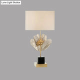 Vintage Style Black-Gold Drum Shade Desk Lamp With Fabric - 1-Bulb Nightstand Light