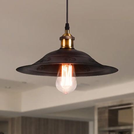 Vintage Style Black Metal Hanging Lamp - Bell Shade Pendant For Living Room