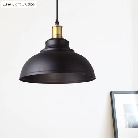 Vintage Style Black Metal Pendant Lamp With Bowl Shade - 1 Light Hanging For Restaurants Plug-In