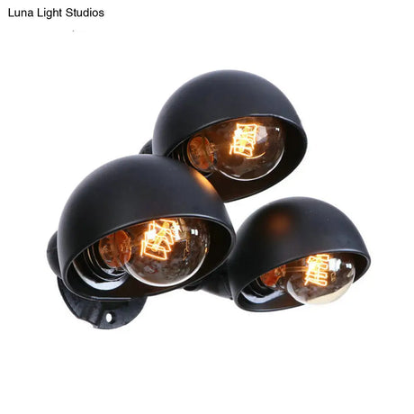 Vintage Style Black Metal Wall Lighting - Pipe Design For Corridor 3 Head Semi Circle Mount Fixture