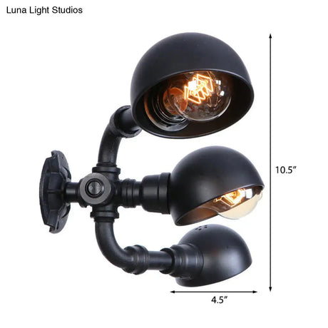Vintage Style Black Metal Wall Lighting - Pipe Design For Corridor 3 Head Semi Circle Mount Fixture
