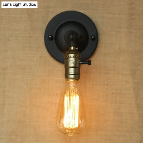 Vintage Style Black Metallic Wall Sconce With Exposed Bulb For Corridors