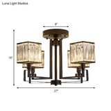 Vintage Style Black Square Metal Ceiling Light Fixture With Crystal Prism - 4/6/8 Lights Ideal For