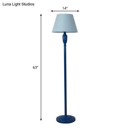 Vintage Style Blue Fabric Barrel Floor Lamp - Bedroom Standing Light With 1 Bulb