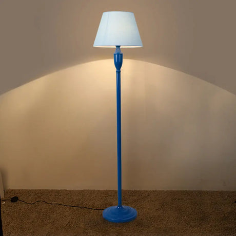 Vintage Style Blue Fabric Barrel Floor Lamp - Bedroom Standing Light With 1 Bulb