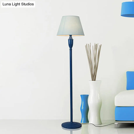 Vintage Style Blue Fabric Barrel Floor Lamp - Bedroom Standing Light With 1 Bulb