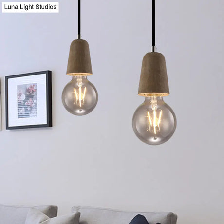 Vintage Style Blue/Gray Cement Mini Pendant Light With Open Bulb – Adjustable Cord