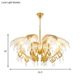 Vintage Style Branch Chandelier With Metal & Crystal Lights Leaf Design In Gold