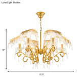 Vintage Style Branch Chandelier With Metal & Crystal Lights Leaf Design In Gold