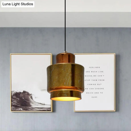Vintage Style Brass Finish Hanging Light With Shade - 1 Pendant Lighting For Restaurants