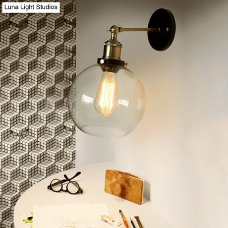 Vintage Style Brass Sconce Light With Clear Glass Bubble Plug-In Cord - One-Light Lighting Fixture