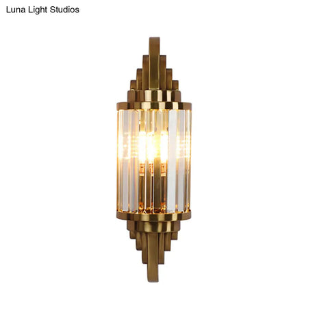 Vintage Style Brass Wall Sconce With Clear Crystal Prism - 1 Light Fixture For Living Room