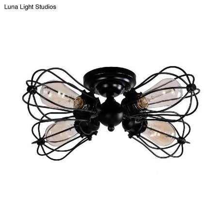 Vintage Style Bulb Shaped Iron Ceiling Light With Wire Guard | Semi Flush Mount 3/4/5 Lights