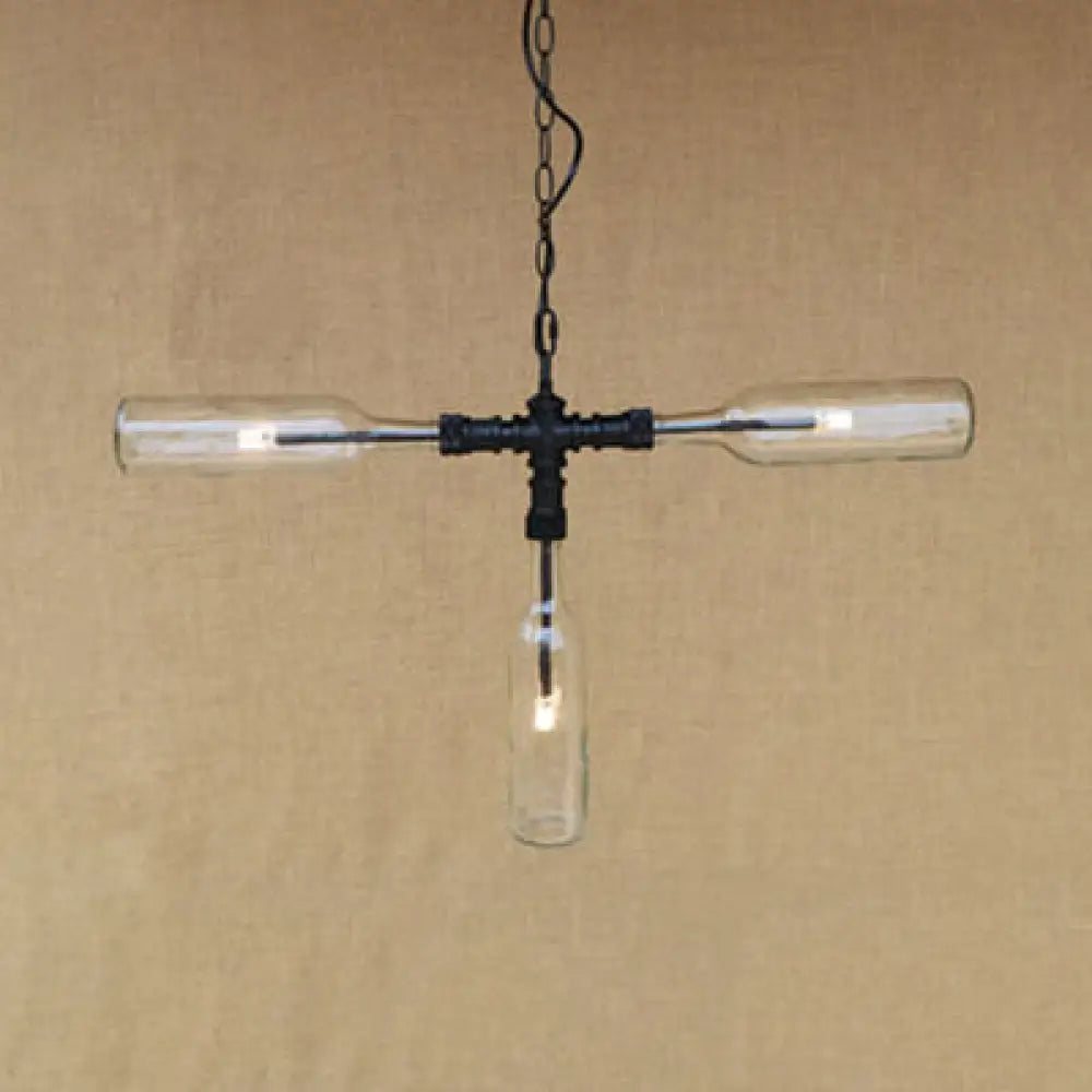 Vintage Style Chandelier Lamp With 3 Glass Shades In Smoke Grey/Blue For Bar Lighting Clear
